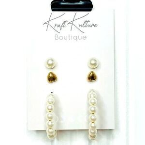Three Sets of Gold and Pearl Earrings NWT